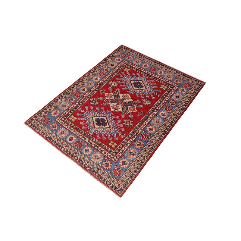 Southwestern Kazak Camren Red/Light Blue Wool Rug - 3'3'' x 4'9''