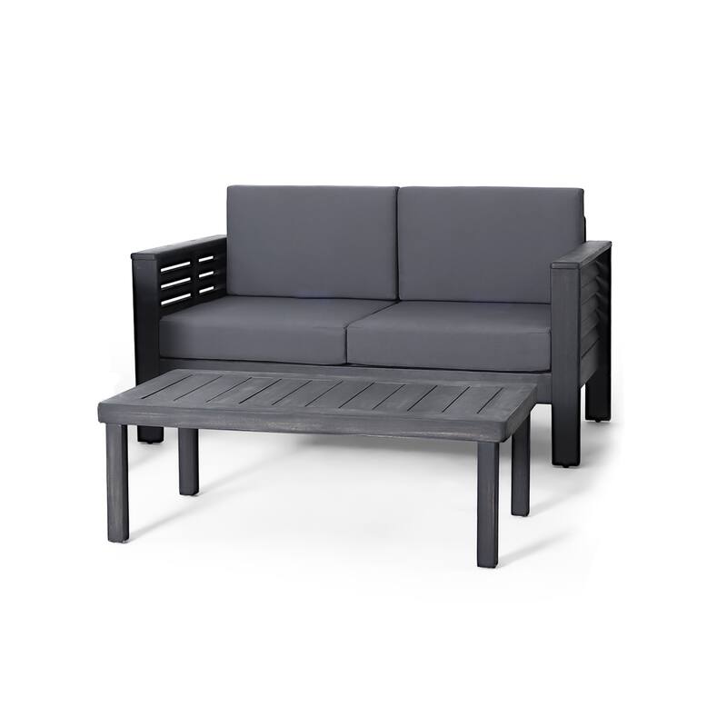 Teak Acacia Wood Loveseat and Coffee Table Set with Cushions