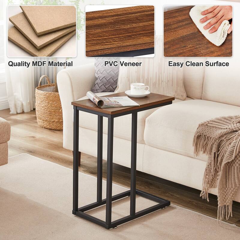VECELO C-Shaped End Table Small Side Table Sofa Table with Metal Frame C-Shaped Couch Table Nightstand Set of 2