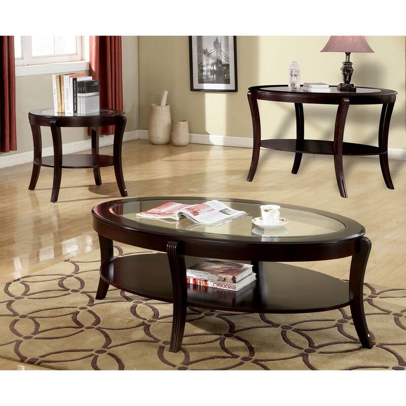 Tempered Glass and Solid Wood End Table in Espresso Finish