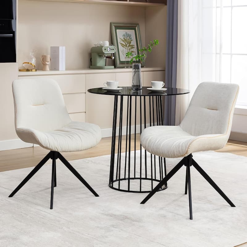 XINMICS Upholstered Dining Chairs Swivel Accent Armchairs - Set of 2 - White