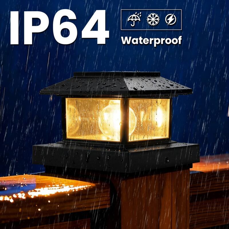 Solar 4x4 Post Cap Light with Warm White Tungsten Bulb, Waterproof Deck Fence Light, Black