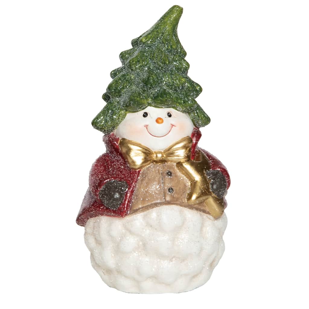 Transpac Ceramic 6.75 in. Multicolored Christmas Tree Snowman Figurine