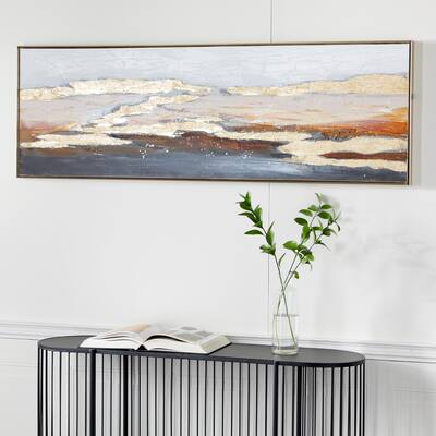 Gold Canvas Foiled and Brushstrokes Geode Framed Wall Art with Gold Frame - 59 x 2 x 20