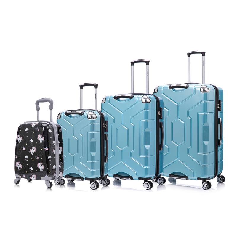 3 Piece Technology PC Hardshell Lightweight Durable Suitcase with Rotating Wheels and Adjustable Ergonomic Telescopic Handle - Blue