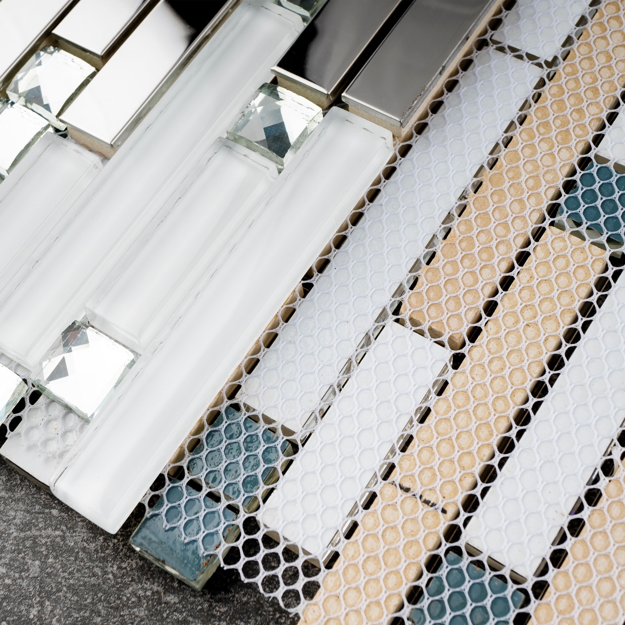 TileGen. Crystal Diamond Random Sized Metal and Glass Mosaic Tile