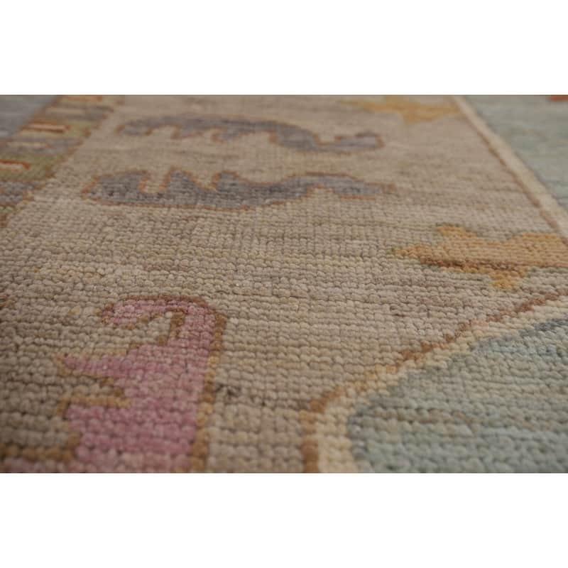 Geometric Gray Oushak Turkish Large Area Rug Hand-Knotted Wool Carpet - 12'1"x 14'6"