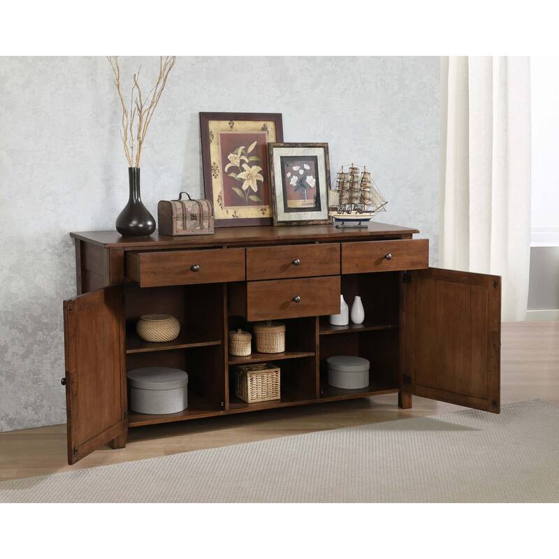 Extendable Dining Table Set for 8 - 72" Rectangular Table with Sideboard - Amish Brown Finish