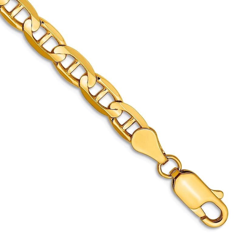Curata 10k Yellow Gold 7" or 8" Unisex Concave Anchor Chain Bracelet - 2.4mm 3mm 3.75mm 4.5mm 5.25mm 6.25mm - 4.5 mm - 8 Inch