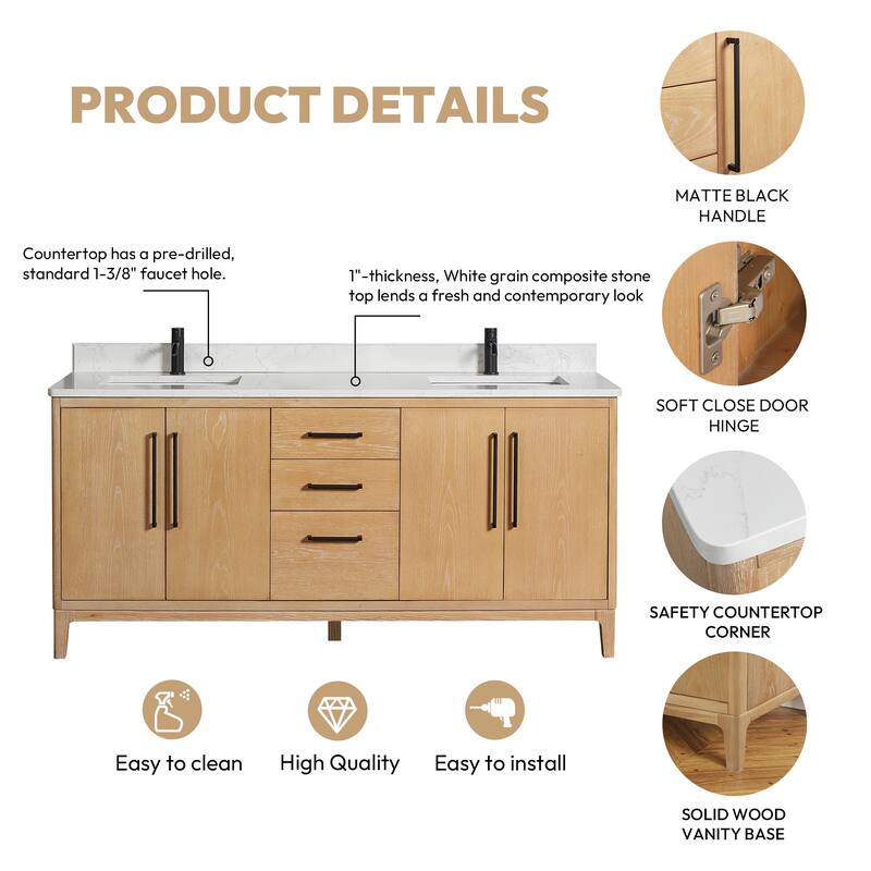 Gara Double Bath Vanity with Composite Stone Top without Mirror