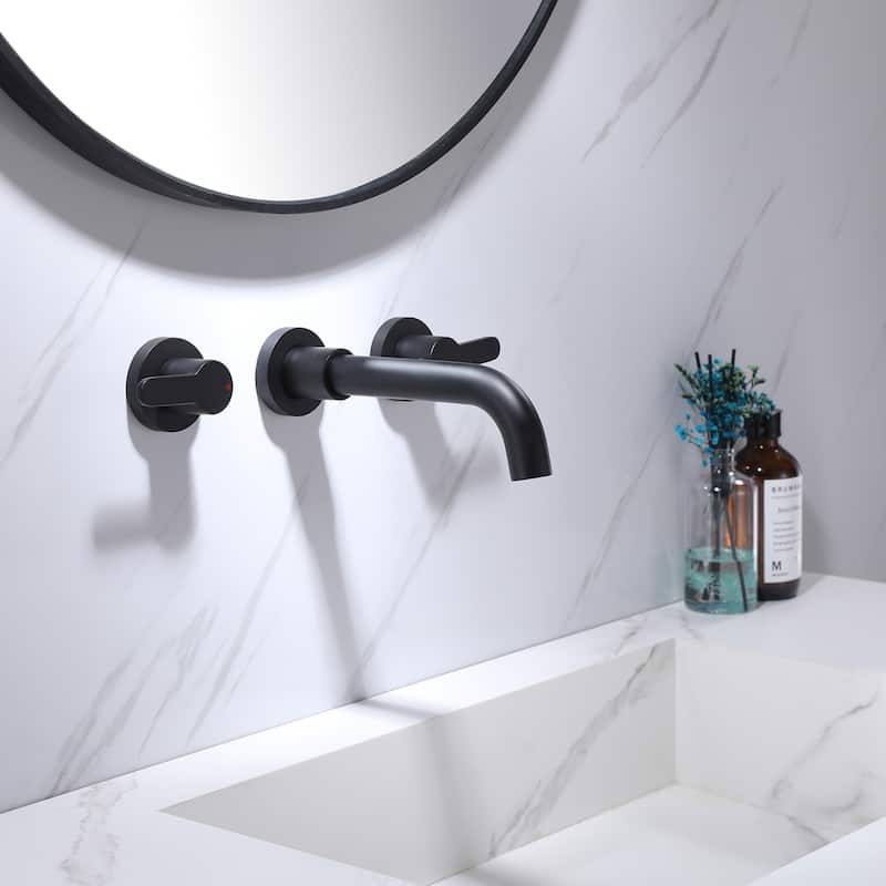 Modland Wall Mounted 2-Handle Bathroom Faucet, Water-Saving, Ceramic Valve & Matte Black
