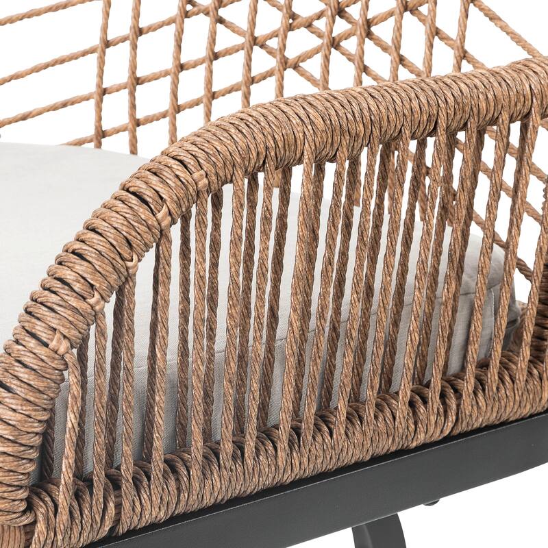 2-Piece Twisted Rattan Patio Bar Stools Set with Cushions, Swivel Design