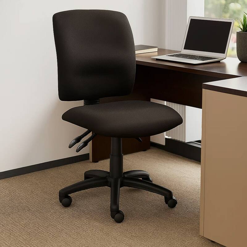Zean Swivel Task Chair, Black Crepe Fabric, Contoured Back, Rolling