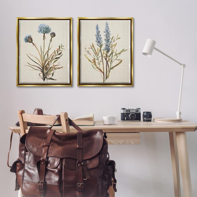 Stupell Natural Budding Blooms Framed Floater Canvas Wall Art Design By Carol Robinson (Set of 2)