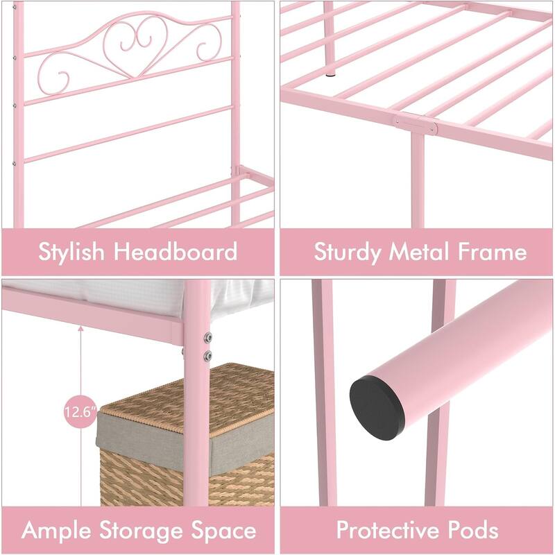 VECELO Twin Bed Set of 2 Canopy Bed Frame with Headboard and Footboard, Metal Four Posters Design