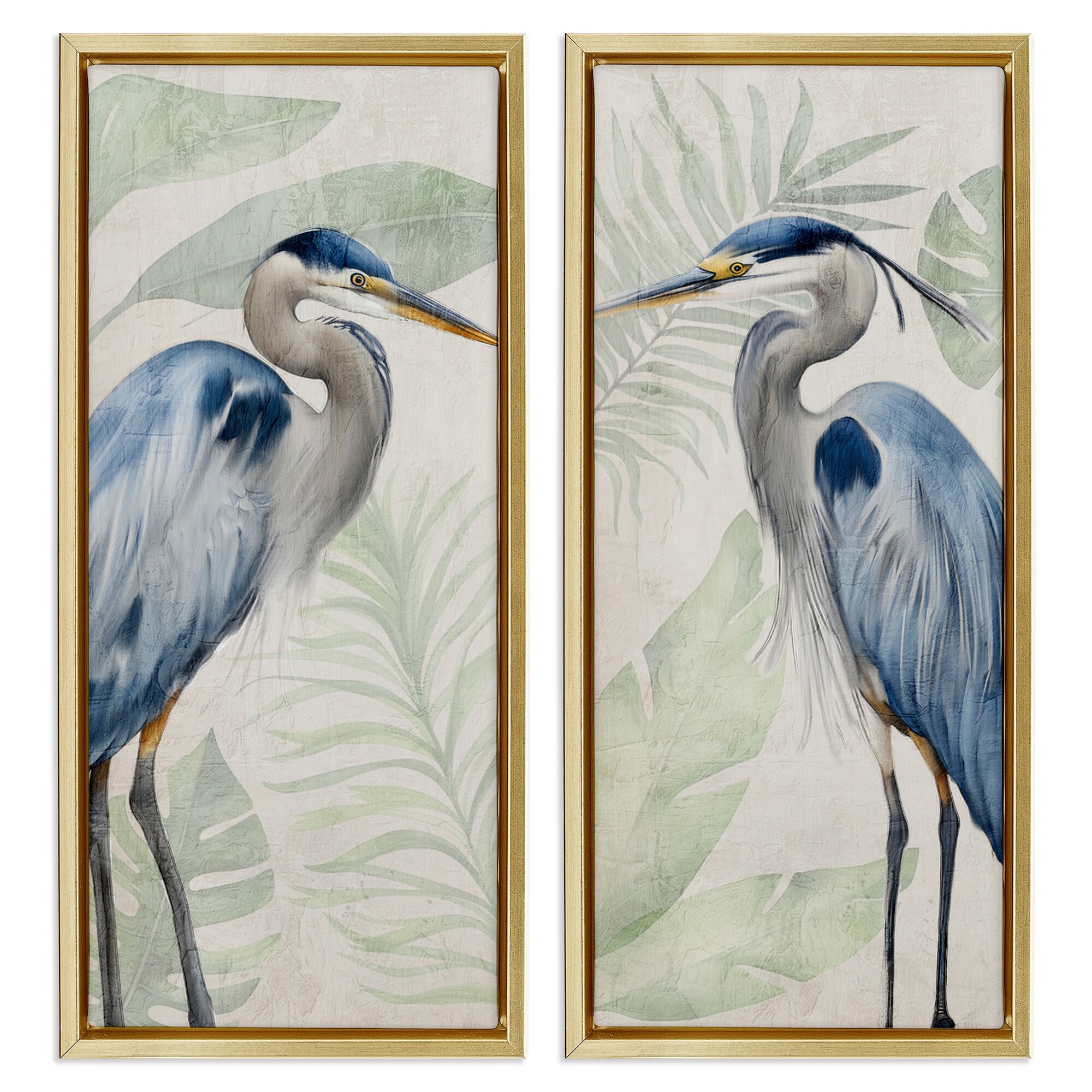 Stupell Heron Portraits Palm Plants Framed Floater Canvas Wall Art Design By Kim Allen (Set of 2)