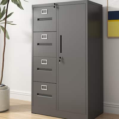 4-Drawer Metal File Cabinet with Lock & Door
