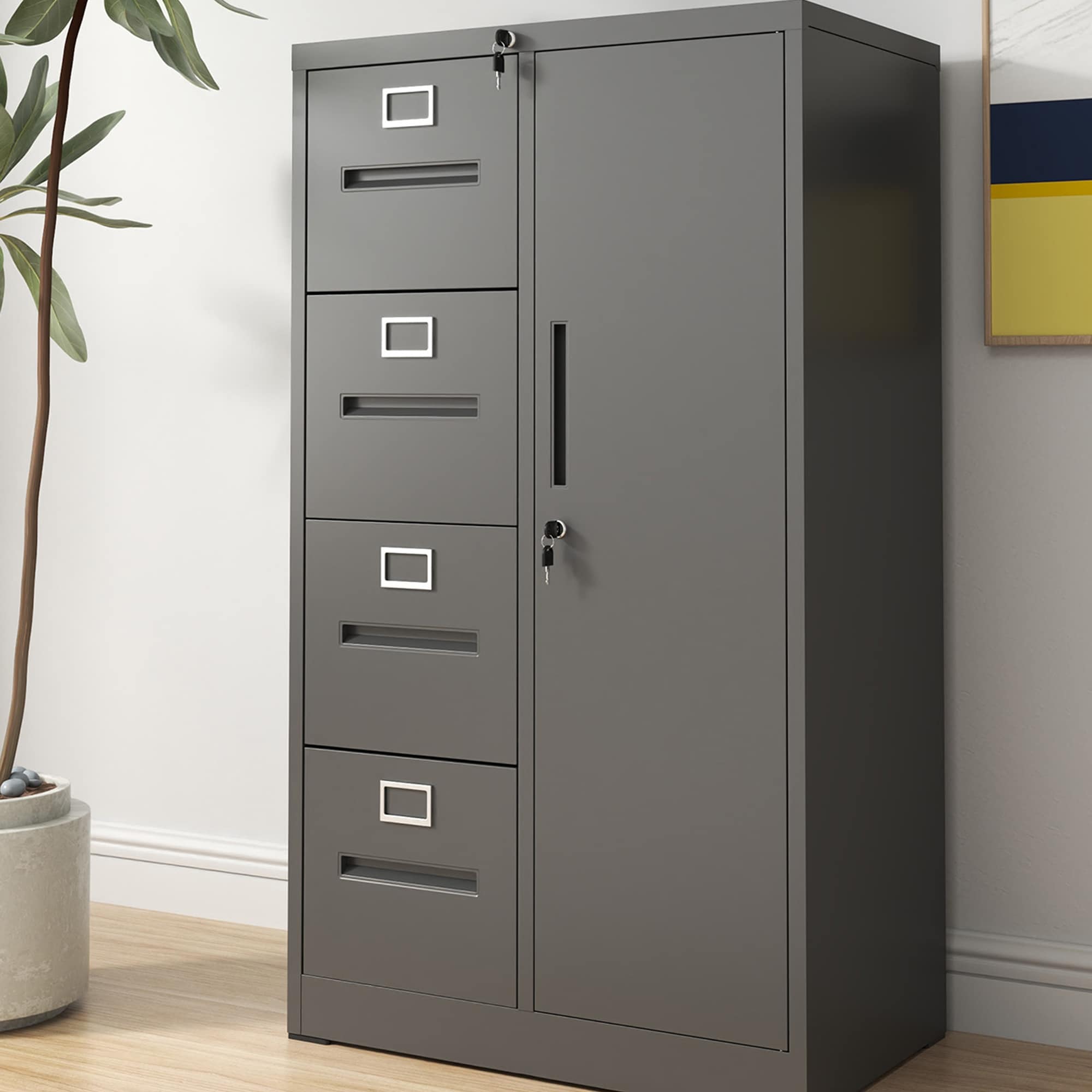4-Drawer Metal File Cabinet with Lock & Door
