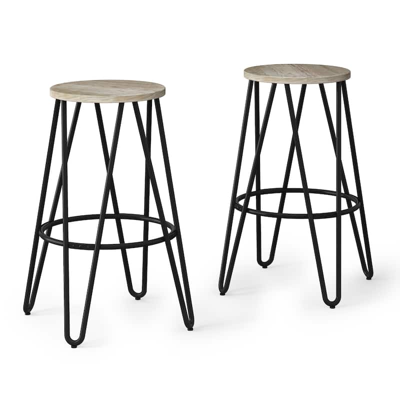 WYNDENHALL Kendall Industrial Metal 26 inch Metal Counter Height Stool with Wood Seat (Set of 2) - 15.7" x 15.7" x 26"