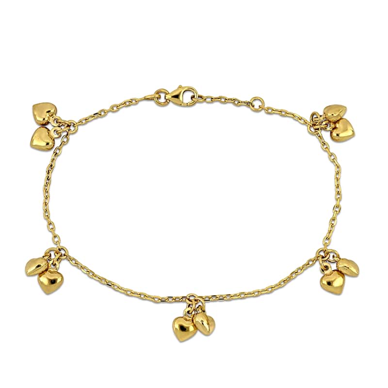 Miadora Double Heart Charm Station Bracelet 14K Yellow Gold