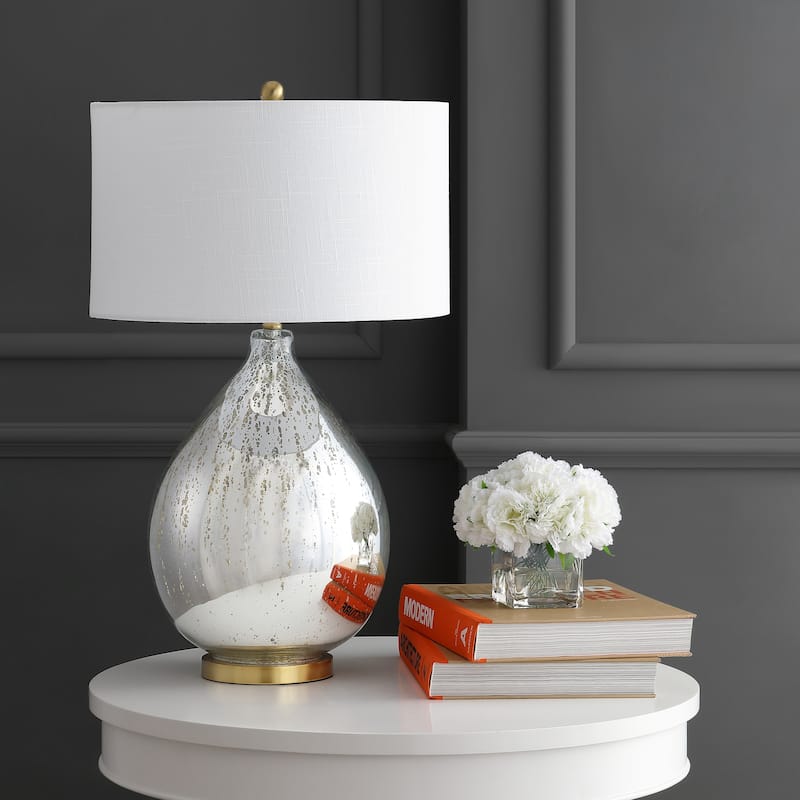 Rae 30.75" Glass/Metal LED Table Lamp, Mercury Silver by JONATHAN Y