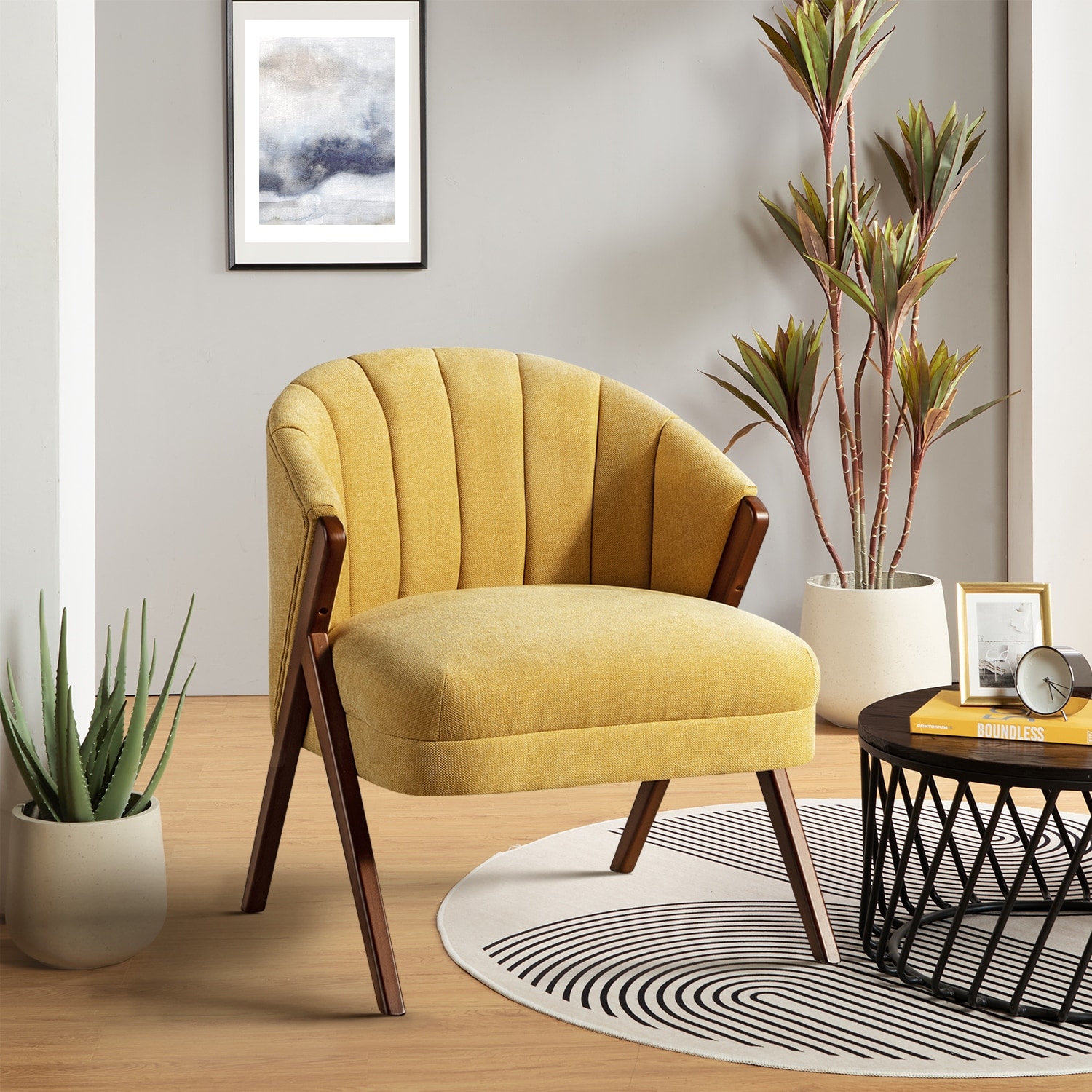 Scalloped top barrel chair