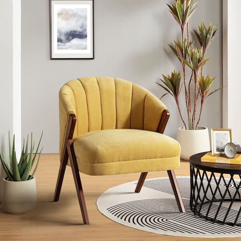 Vivian Mid-century Barrel Chair with a Scalloped Back by HULALA HOME - Mustard