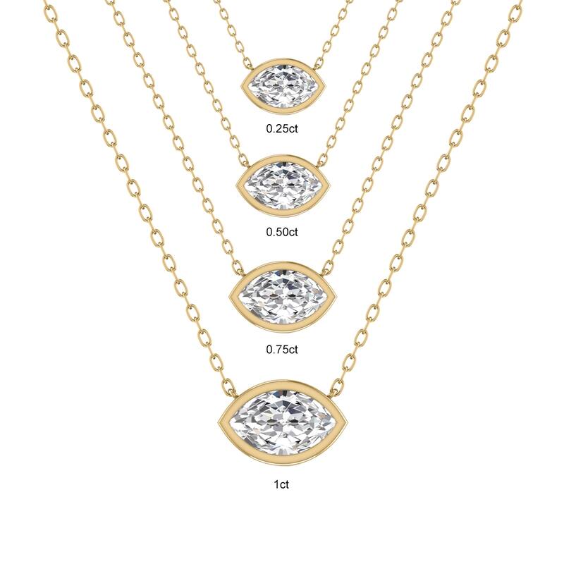 Marquee Lab Grown 1/2 Carat Marquise Shaped Bezel Set Diamond Solitaire Pendant in 14K Yellow Gold