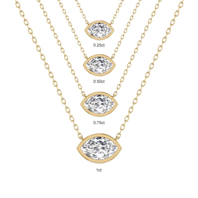 Marquee Lab Grown 1/4 Carat Marquise Shaped Bezel Set Diamond Solitaire Pendant in 14K Yellow Gold