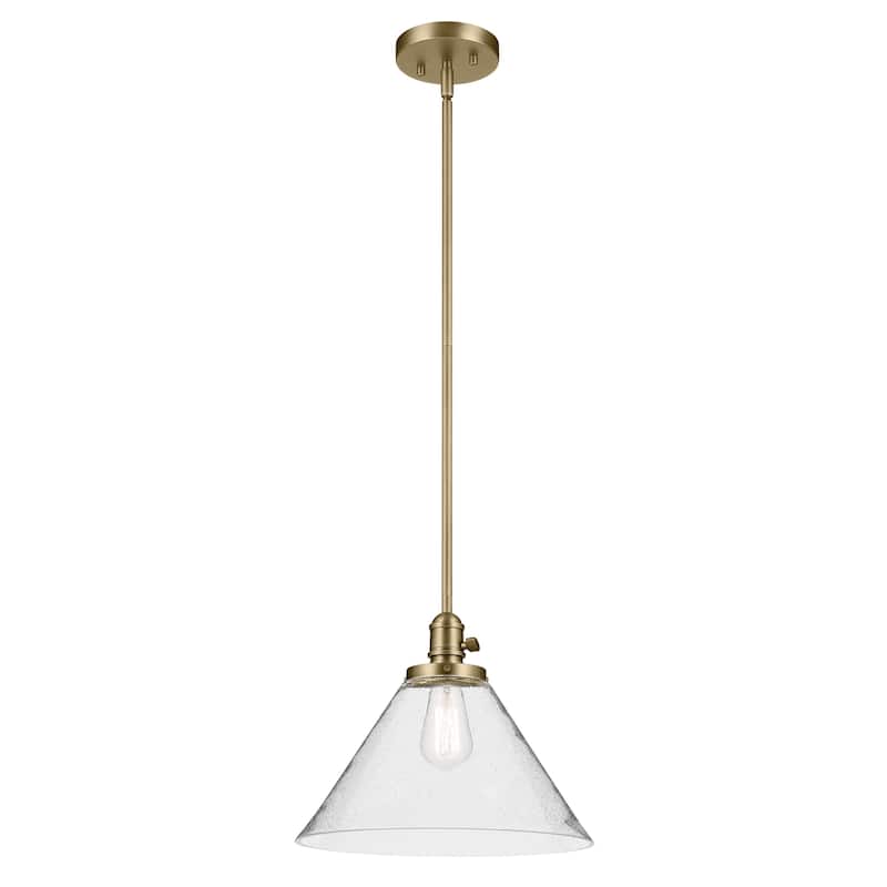 Kichler Lighting Avery 1-Light Pendant Light with Seeded Glass - Natural Brass - Cone