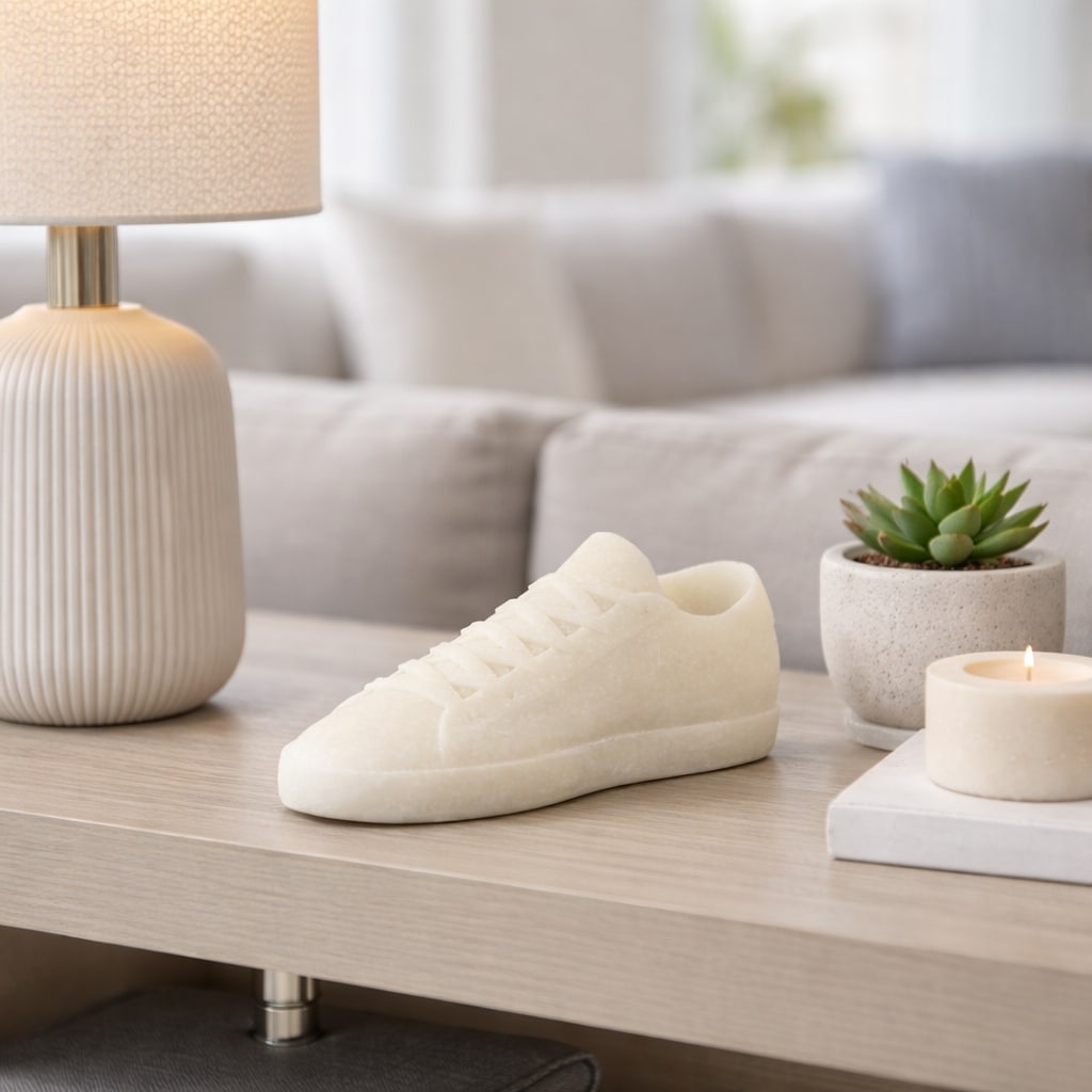 Sculpture - White Quartz Resin Modern Shoe Sneaker, 9 in. - 9.0"
