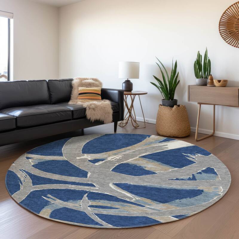 Premium Washable Super Soft Modern Zeus Mayfield Rug - Navy - 8' x 8'