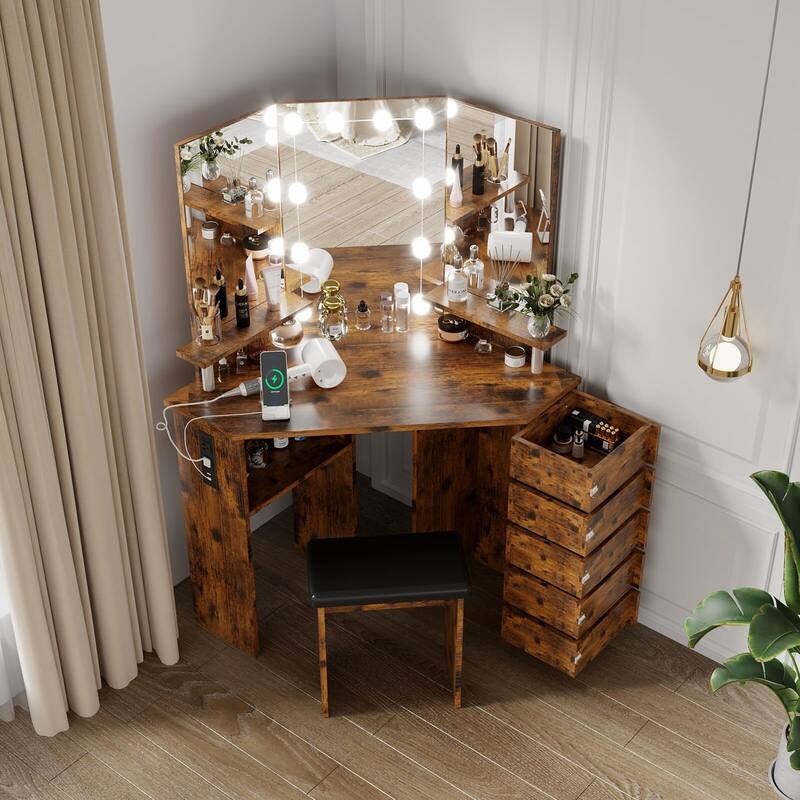 Makeup Vanity Desk with Lights & Power Outlet