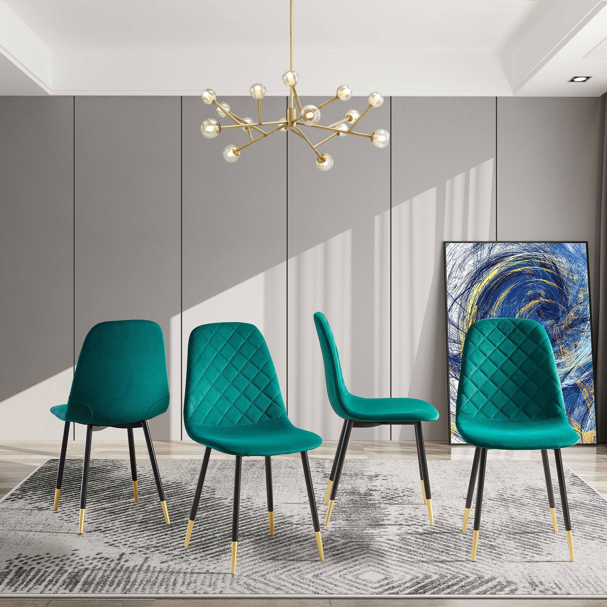 Modern Velvet Tufted Accent Dining Chairs with Metal Legs Bed