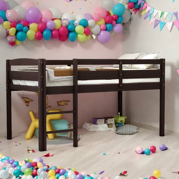 slide 2 of 21, Twin Size Low Loft Beds with Ladder For Kids Bedroom Espresso
