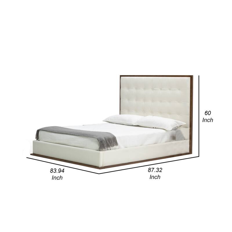 Cid Jess King Platform Bed, Tufted Faux Leather Upholstery, White, Brown