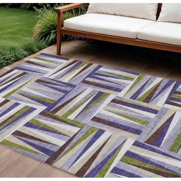 10' X 14' Lavender Brown And Green Geometric Washable Indoor Outdoor ...