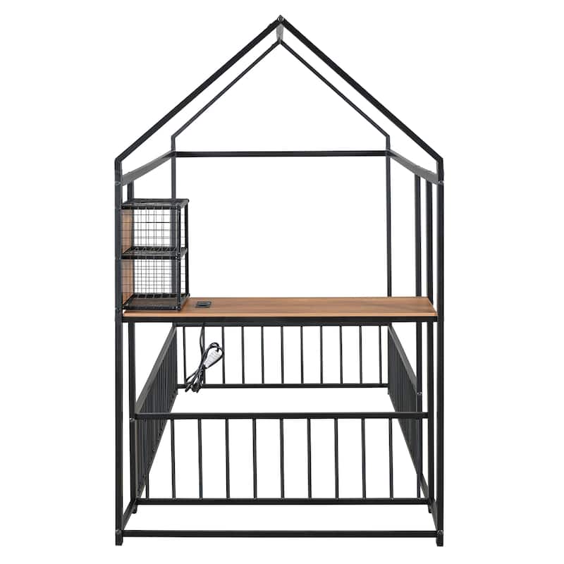 Montessori House Bed Playhouse Bed with Desk, Power Outlets