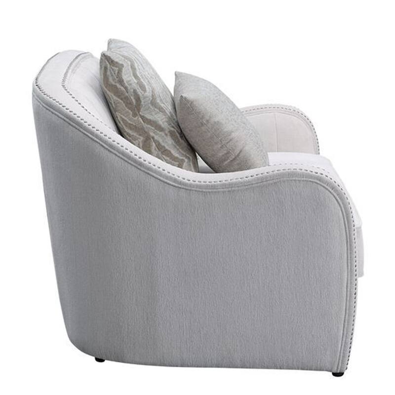Loveseat with Rounded Back and Nailhead Trim, Offwhite