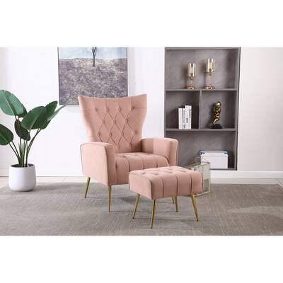 Livingroom Accent Chair Tufted Single Velvet Armchair with Ottoman