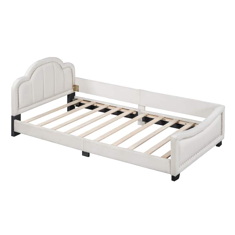 LowProfile Platform Bed Grounded Bed in Velvet Frame Twin Beige