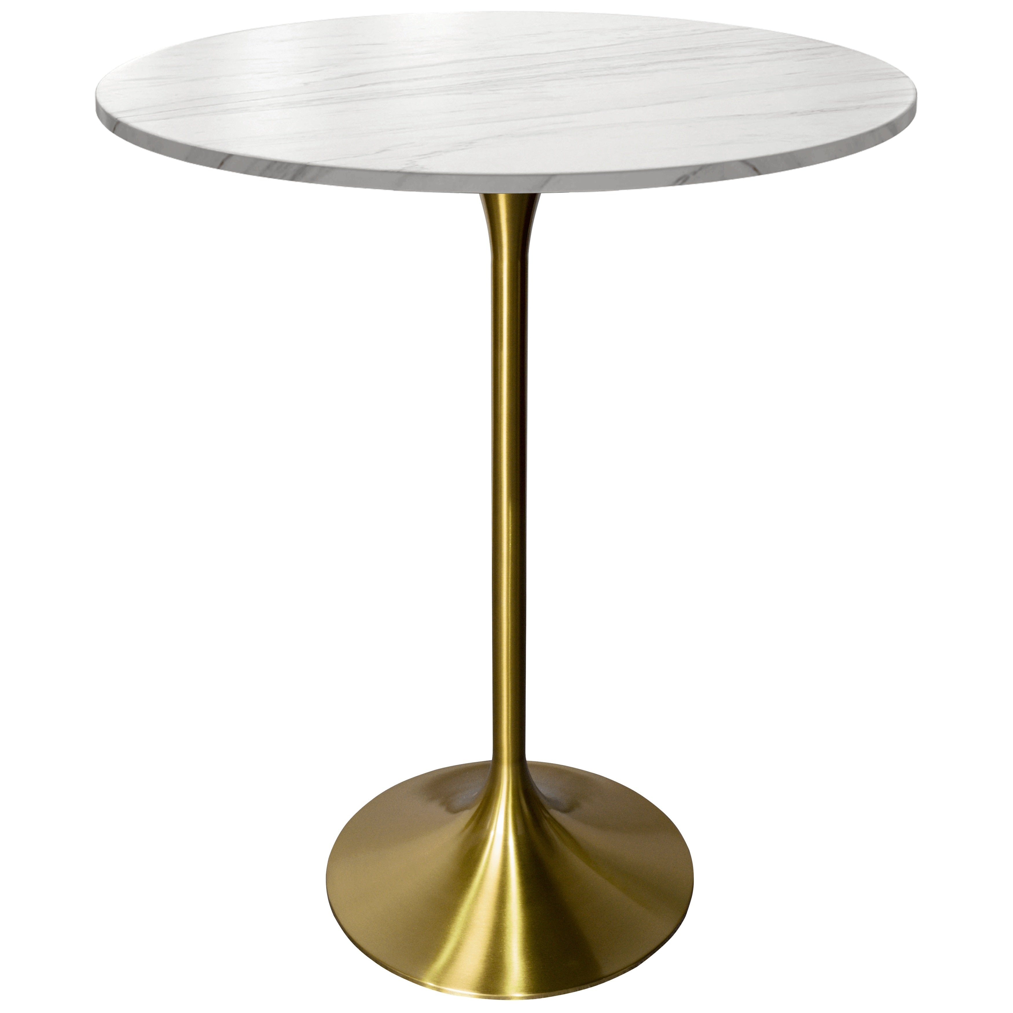 LeisureMod Verve 27" Bar Dining Table with Sintered Stone Round Top in Gold Steel, Gold Marbleized