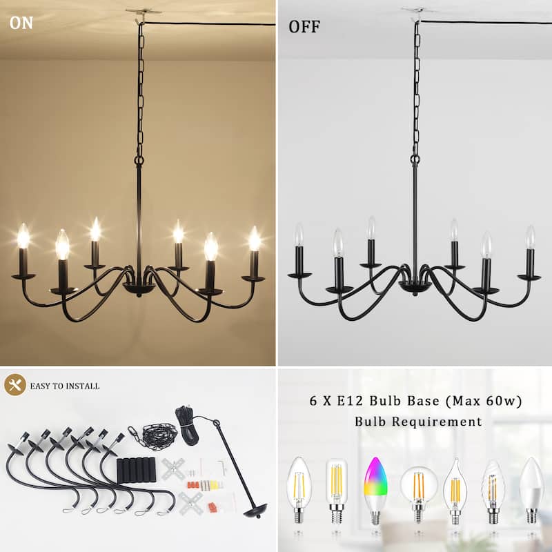6-Light 27.55-inch Chandeliers with Plug in Cord for Bedroom Living Room