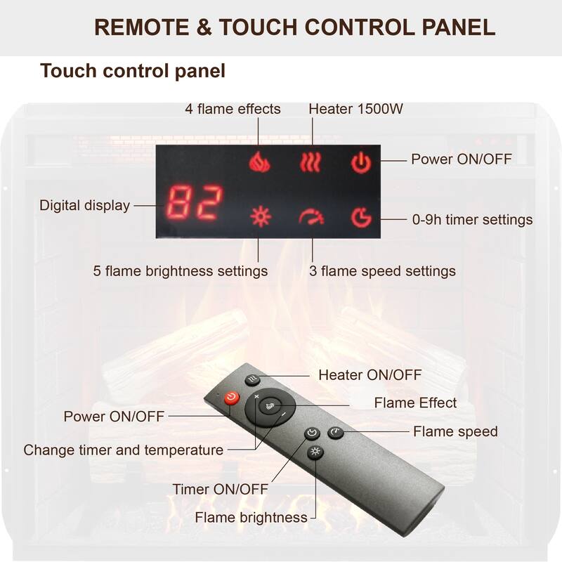 23"Infrared Heating Electric Fireplace Insert,With Log Set & Realistic Flame,Remote Control With Timer,Overheating Protection