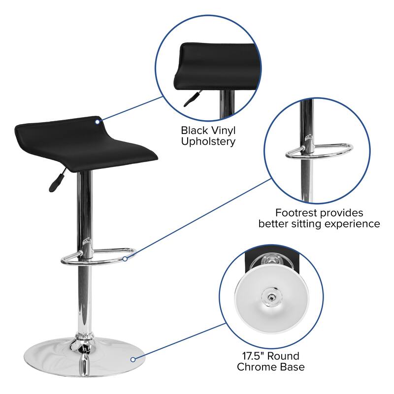 Contemporary Solid Wave Seat Vinyl Adjustable Bar Stool - 15"W x 15"D x 25.5" - 34"H - 15"W x 15"D x 25.5" - 34"H