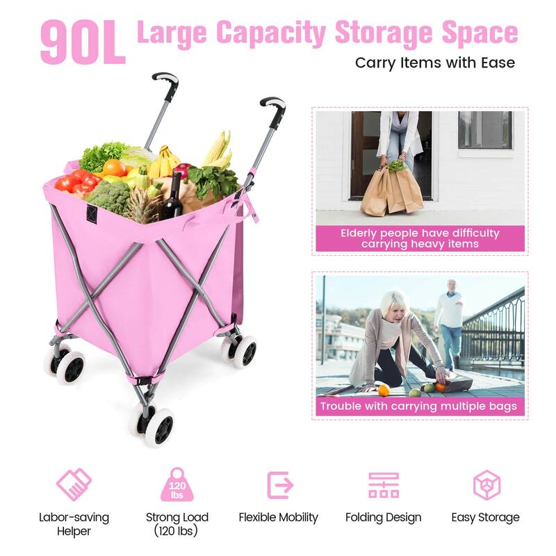 Costway Folding Shopping Cart Utility w/ Water-Resistant Removable