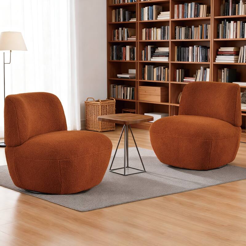 Modern 27" W Swivel Orange Boucle Upholstered Accent Chair - Set of 2