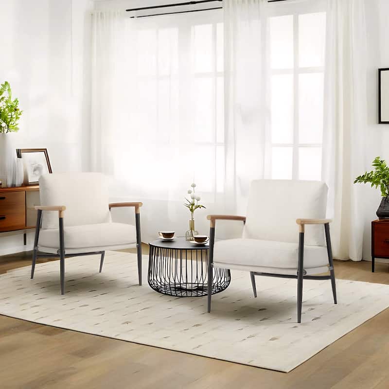 27" W Modern Upholstered Metal Frame Accent Chair - Set of 2 - Beige