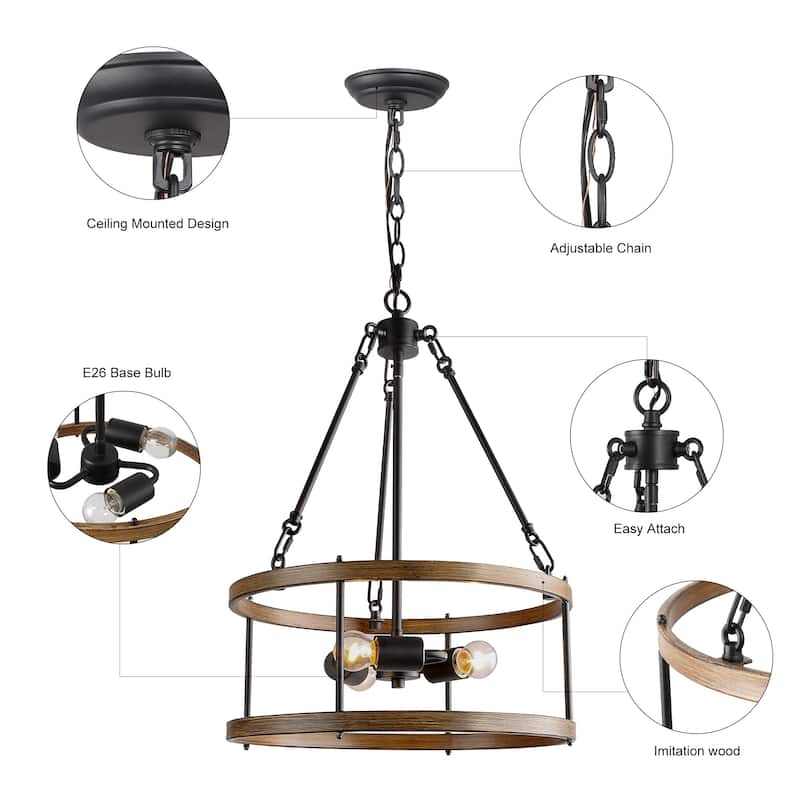 Modern Farmhouse 3-Light Drum Chandelier for Dining Room Kitchen Island