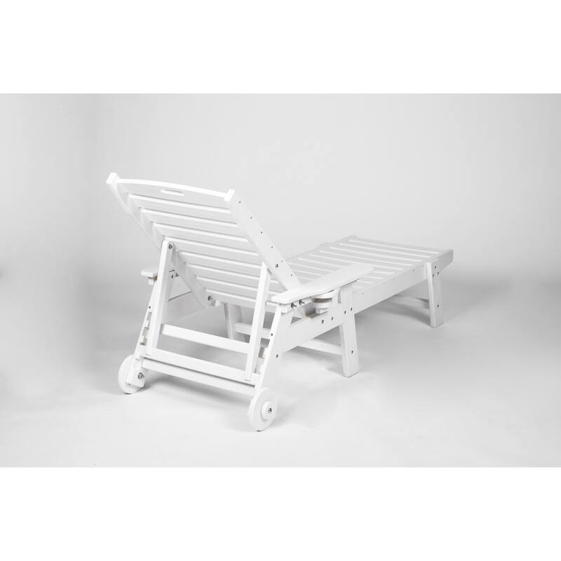 Outdoor Patio Wooden Oversized Chaise Lounge Chair w/ 5 Positions for Pool, Deck, Poolside, Grey
